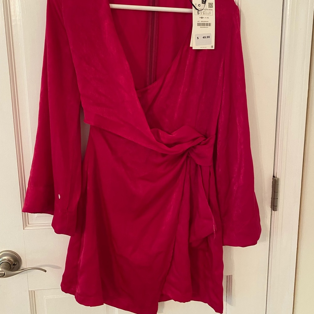 ZARA wrap dress hot pink NWT sz Small